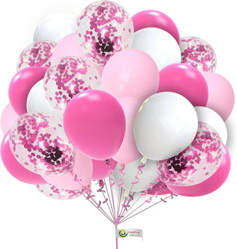 Hot Pink and White Balloons Pack of 30PCS 10Inch White Balloons with Metallic Pink Confetti Helium Latex Balloons Hot Pink White Balloons for Girls Theme Birthday Baby Showers Wedding Decorations