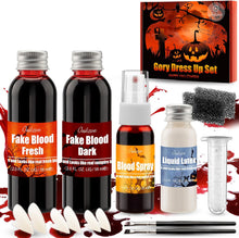 Halloween Fake Blood Kit, Halloween Special Effects Makeup - Washable 2 x 58ml Artificial Blood, 30ml Fake Blood Spray, 28ml Liquid Latex, Realistic Wounds Scars for Zombie Vampire Cosplay