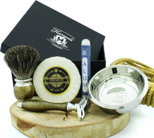 Haryali London Shaving Kit - 5pc Shaving Brush Set - Gold Antique - Shaving Set - Badger Shaving Brush - Double Edge Safety Razor - Shaving Soap - Shaving Bowl - Alum Stick