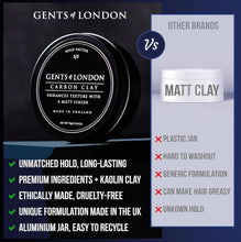 Hair Clay For Men, Matte Putty, Medium Hold Carbon Clay, Gents of London Texture Enhancing Mens Hair Clay, Authentic Styling Matt Clay Hair Wax  Grooming Products for Men, Hair Styling Clay 75g