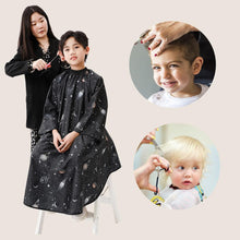 Kids Hair Cutting Hairdressing Gown Cape with Sleeves, Kids Barber Cape Haircut Cape for Boy & Girls, Professional Salon or Home Hair Cut Cape-Black Space Printing