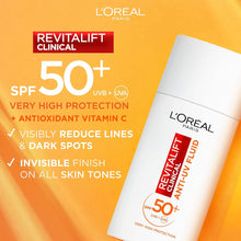 L'Oral Revitalift Clinical SPF50+ Invisible Fluid, Moisturising Antioxidant Replenishes Uneven Skin Tones providing UV Protection