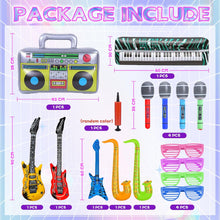 Inflatable Party Props Guitar Inflatable Saxophone Microphone Balloons Fun Musical Instruments Accessories for Pool Birthday Party Supplies Favors Photo Booth Props 80s 90s Carnival Disco Party