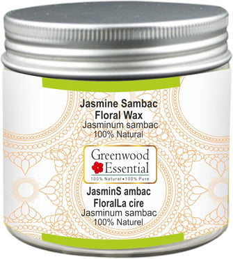 Greenwood Essential Pure Jasmine Sambac Floral Wax (Jasminum sambac) 100% Natural Therapeutic Grade 50gm (1.76 oz)