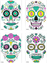 eBoutik  Set of 4 Glow In The Dark, Day Of The Dead Face Stickers - Spooky Festival Clown Waterproof Sugar Skull Tattoo  Halloween & El Da de los Muertos/Da de Muertos Day of the Dead Makeup