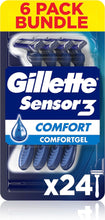 Gillette Sensor3 Comfort, Disposable Shaving Razors for Men, Mens Razors with Lubrastrip, 6x4-Pack