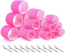 Hair Rollers with Clips Thrilez Self Grip Jumbo Include 63mm 44mm 35mm Hair Curlers for Long Medium Short Hair, Salon Hairdressing Rollers Tools for DIY Hair Styling (Rose Red)