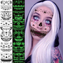 Day of the Dead Face Tattoo,Glow in the Dark Halloween Tattoos,3D Witch Skull Big Mouth and Spider Web Bat Temporary Tattoos as Halloween Costumes for Women Men Adult Halloween Make Up Accessories