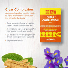 HRI Clear Complexion Tablets. Natural Active Herbs to Relieve Mild Skin Conditions. for The Treatment of Mild Acne, Spots, Pimples, Blemishes, Mild Eczema. 60 Tablets