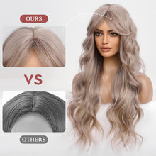 HAIRCUBE Long Curly Wigs Pale Ash Blonde Natural platinum Wigs Middle Part Bangs Heat Resistant Fiber Pretty Hair Styles with Highlights and Lowlights :White Sand Blonde with Ashey Beige