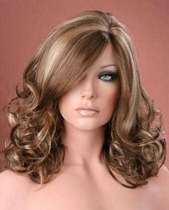 Forever Young UK Ladies Long Wig Soft Waved Curls Brown with Blonde Highlights Fashion Wig