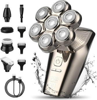 Head Shaver for Men, Mens Shavers Electric 5-in-1 Multifunctional Electric Head Shaver Wet/Dry 7D Rotary Shaver Mens Grooming Kit Rechargeable LED Display with Clippers, Nose Trimmer, Brush, Massager