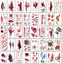 40 Piece Temporary Tattoos, Halloween Zombie Scars Tattoos Stickers with Fake Scab Blood Special Fx Costume Makeup Supports