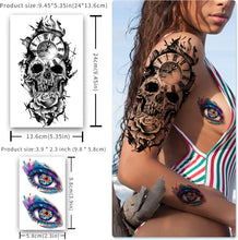 Metuu 49 Sheets Black Half Sleeve Waterproof Temporary Tattoo for Adult Men and Women, 3D Flower Animal Fake Tattoo Stickers for Teen Girls Body Hand Shoulder Chin Neck