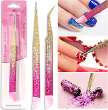 Ouligay 2Pcs Double Ended Nail Art Tweezers for Women Stainless Steel Tweezer Straight Curved Tip Tweezers with Silicone Pressing Head for Nail Crafts Rhinestone Stickers Jewel Gem Picker Tool