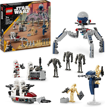LEGO Star Wars 75372 Clone Trooper & Battle Droid Battle Pack, incl. 4 Minifigures, 5 Droids and a Speeder Bike with Shooters - Building Toys for 7+ Year Old Boys & Girls