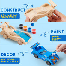 Klever Kits 4 PC Racing Cars Painting Kit, Arts and Crafts for Kids Age 6-12,Paint Your Own Wooden Cars, Car Activities for Kids,Birthday Creativity Presents for Boys Ages 6 7 8 9 10 11 12