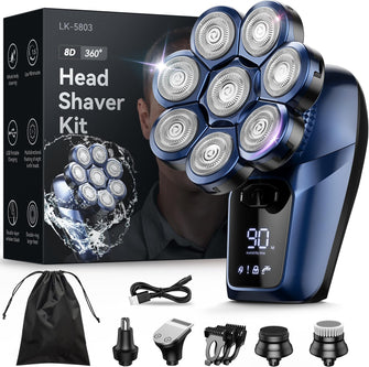 Head Shaver for Bald Men, Bazivve 8D Upgraded Men's Rotary Shaver with Nose Hair Trimmer, Waterproof Electric Razor Grooming Kit with LED Display, Cordless, Portable