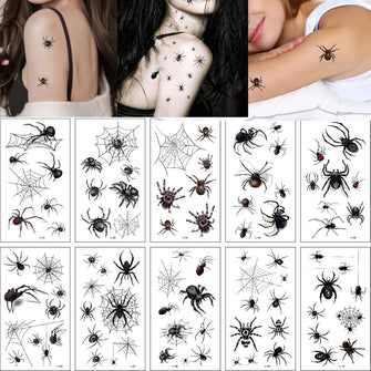 Halloween Black Spider Tattoos, Temporary Body Tattoos, Day of the Dead Makeup Stickers for Men Women Kid Carnival Masquerade Bachelorette Party Fright Night