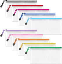Clear Pencil Case Zipper File Bags, 10PCS Mesh Pencil Pouch Plastic Zip Wallets Folders Waterproof Travel Storage Pouch for Exams, Bills, Cosmetics, School Supplies and Travel Accessories, 10 Colours