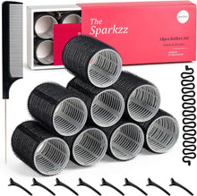 Hair Rollers Set (18Pcs) - 8 Self Grip Velcro Black Hair Rollers for Long & Short Hair Volume & Styling (44mm), 8 Duckbill Hair Clips, 1 Braider & 1 Comb,No Heat Rollers