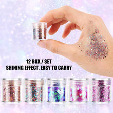 DazSpirit 12pcs Chunky Glitter for Face, Body, and Hair, Glitter Festival Makeup Set - Safe for Body Hair Nail Eye Beauty Makeup Art Decorative for Festival Party Christmas Craft