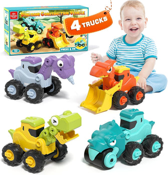 Lehoo Castle Toys for 1 2 3 Year Old Boys, Dinosaur Toys for Boys Construction Toys, Gifts for 1 Year Old Boy Pull Back Cars, Press and Go Toy Cars, Friction Powered Truck Toy