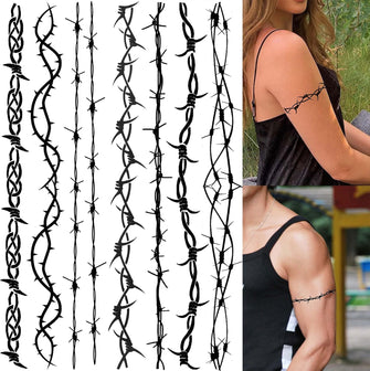 LAROI 7 Sheets Barb Wire Temporary Tattoos For Women Men Kids Adults, Halloween Barbed Wire Tattoo Sticker, Prison Inmate Prisoner Barbwire Tattoos, Fake Arm Tattoo Halloween Makeup Kit Costume Decals