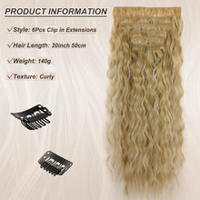 Gairyan Clip in Hair Extensions Curly Wavy Long Hair Pieces 6PCS Full Head Synthetic Hair Extension Thick Natural Look for Women, 20 Inches 140g, Natural Blonde & Bleach Blonde