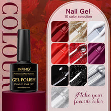 INPING Gel Nail Polish, 10 Colors Red Black UV Gel Nail Polish Set, Burgundy Red Black White Glitter Gold Sparkle Silver Fall Winter Nail Varnish Soak Off UV LED for Christmas Halloween Nail Art