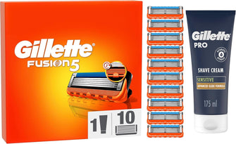 Gillette Fusion5 Regime Set Men, Pack of 10 Razor Blade Refills with Precision Trimmer and Gillette PRO Shaving Cream