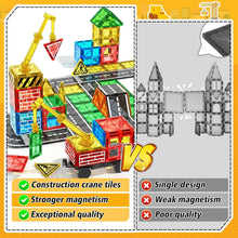 Magnetic Tiles Road Building Blocks - Magnet Crane Car Set for Kids Montessori Preschool STEM Learning Construction Dinosaur Toddler Toys for 3 4 5 6 7 8+ Year Old Boys Girls Christmas Birthday Gifts