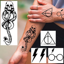 Moheer 20 PCS Halloween Death Eater Tattoos For Kids Women Men, Dark Mark Mamba Skull Snake Tattoo Sticker Adult, Fake Magic Lightning Bolt Scar Tattoos Halloween Makeup Costume Rave Party Accessories