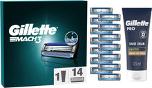 Gillette Mach3 Regime Set Men, Pack of 14 Razor Blade Refills with Precision Trimmer and Gillette PRO Shaving Cream