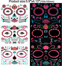 HOWAF 8 Halloween Face Tattoo Glow In The Dark, Day of The Dead Face Tattoos Sugar Skull Day of The Dead Tattoos Halloween Face Temporary Tattoos for Women Men Adult Kids Halloween Party Supplies