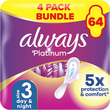 Always Platinum Day & Night (Size 3) Pads With Wings 4x16 Sanitary Towels, Leak Guard, Odour lock, Soft topsheet with 1000 microcushions