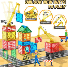 Magnetic Tiles Road Building Blocks - Magnet Crane Car Set for Kids Montessori Preschool STEM Learning Construction Dinosaur Toddler Toys for 3 4 5 6 7 8+ Year Old Boys Girls Christmas Birthday Gifts