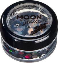 Chunky Holographic Glitter by Moon Glitter - Black - Cosmetic Festival Makeup Glitter for Face, Body, Nails, Hair, Lips - 3g