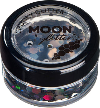 Chunky Holographic Glitter by Moon Glitter - Black - Cosmetic Festival Makeup Glitter for Face, Body, Nails, Hair, Lips - 3g