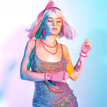 Heyu-Lotus 80s Fancy Dress Costumes Accessories for Women,Leg Warmers Fishnet Gloves Bow Headband Wristbands Bracelet Earrings Neon Set for 1980s Retro Theme Party