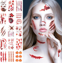 Halloween Tattoos Scars Vampire Costumes Accessories Zombie Make Up Temporary Tattoos Halloween Face Stickers Fake Scars and Wounds Makeup, Halloween Costumes for Women Scar Tattoos Party Cosplay