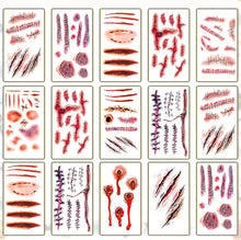 15 Sheets Scar Stickers Halloween Zombie Tattoo Stickers, Emulation Cuts Wound Tattoo Waterproof Decorative Fake Scab Blood Tattoos Scar Makeup Face Stickers for Halloween Makeup Props