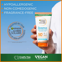 Garnier Ambre Solaire SPF 50+ Sensitive Advanced Sun Cream, For Sensitive Skin, Water Resistant & Non-Greasy Sunscreen, SPF 50 UVA & UVB Protection, Approved by Cruelty Free International, 175ml