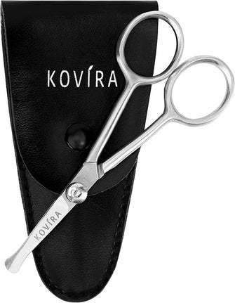 Kovira Precision Nose Hair Scissors with Adjustable Tension Screw - 10.16cm/4 Inch Overall Length - Rounded Safety Scissors for Trimming Nasal Hair - Also for Grooming Eyebrows, Ear Hair & Beards