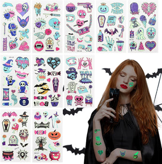 10 Sheets Halloween Luminous Temporary Tattoo for Kid Halloween Face Makeup Sticker Waterproof Halloween Party Supplies Gift Game Accessories Boys Girls Birthday Party Favors Temporary Tattoo (WK)