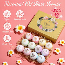 Leafre Handmade Bath Bombs - 12-Pack Natural Essential Oil Bath Bomb Set (70 g, 2.5 oz) - 6 Divine Floral Scents - Deluxe Spa Gift Set for Women and Men