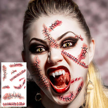 COKTAK 136+ PCS Halloween Fake Scars Temporary Tattoos For Adults Men Women 20 Sheets Zombie Halloween Makeup Kit Kids 3D Realistic Fake Scratches Blood Face Chucky Stitches Tattoos Stickers Wound Cut