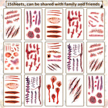 15 Sheets Halloween scar tattoos Stickers with Fake Scab Blood,zombie tattoo,halloween scar makeup,halloween face stickers, Halloween costume for women Makeup Props