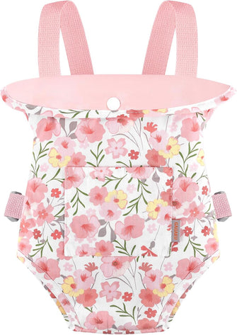GAGAKU Baby Doll Carrier Toddler Baby Carrier for Dolls Reborn Baby Doll Accessories Front and Back Doll Carriers - Pink Rose of Sharon