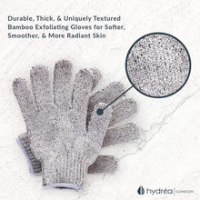 Hydrea London Exfoliating Gloves - Carbonised Bamboo Face Exfoliator & Body Scrubber for Men & Women - Deep-Cleansing & Smoothing Shower Mitt Exfoliant - Charcoal Facial Bath Scrub for Skincare